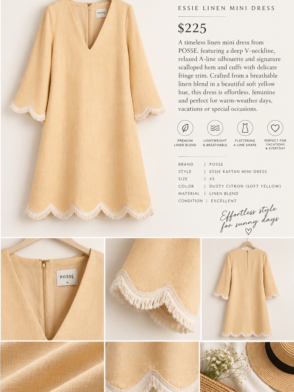 POSSE Essie Linen Kaftan Mini Dress Dusty Citron XS